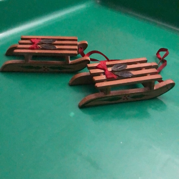 Set of 2 Wood Sled Ornaments - Picture 2 of 4